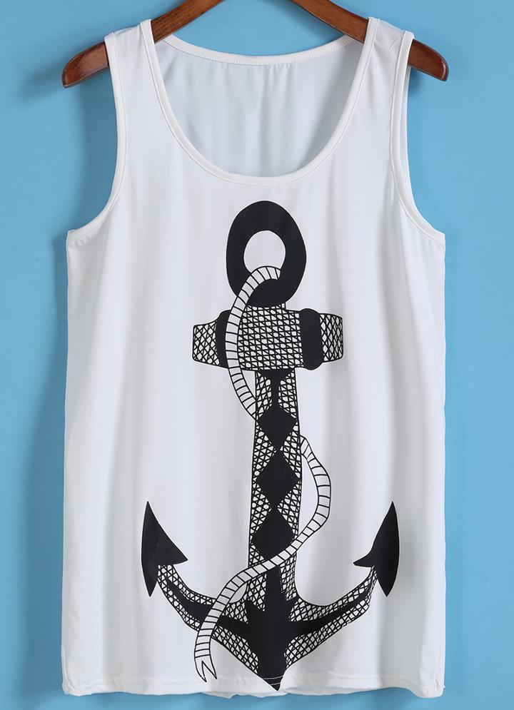 Romwe Anchors Print Loose Tank Top