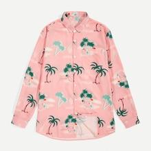 Romwe Guys Trees Print Pocket Front Shirt