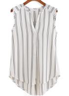 Romwe V Neck Dip Hem Vertical Striped Chiffon White Tank Top