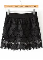 Romwe Lace Crochet Wraped Black Skirt