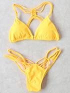 Romwe Yellow Braided Detail Strappy Back Bikini Set