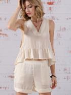 Romwe Beige V Neck Sleeveless Ruffle Top With Shorts