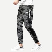 Romwe Men Letter Print Drawstring Camo Pants