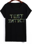 Romwe Cuffed With Rivet Letter Print T-shirt