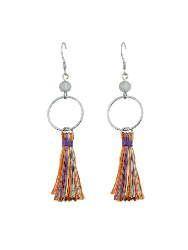 Romwe S-colorful Round Circle Shape With Colorful Long Tassel Drop Earrings
