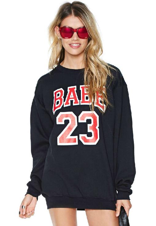 Romwe Babe 23 Print Loose Sweatshirt