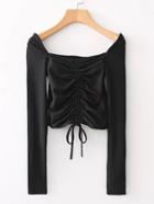 Romwe Drawstring Design Bardot Rib Tee