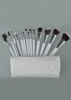 Romwe 15pcs Brush For Face Make Up Tools With White Leather Bag