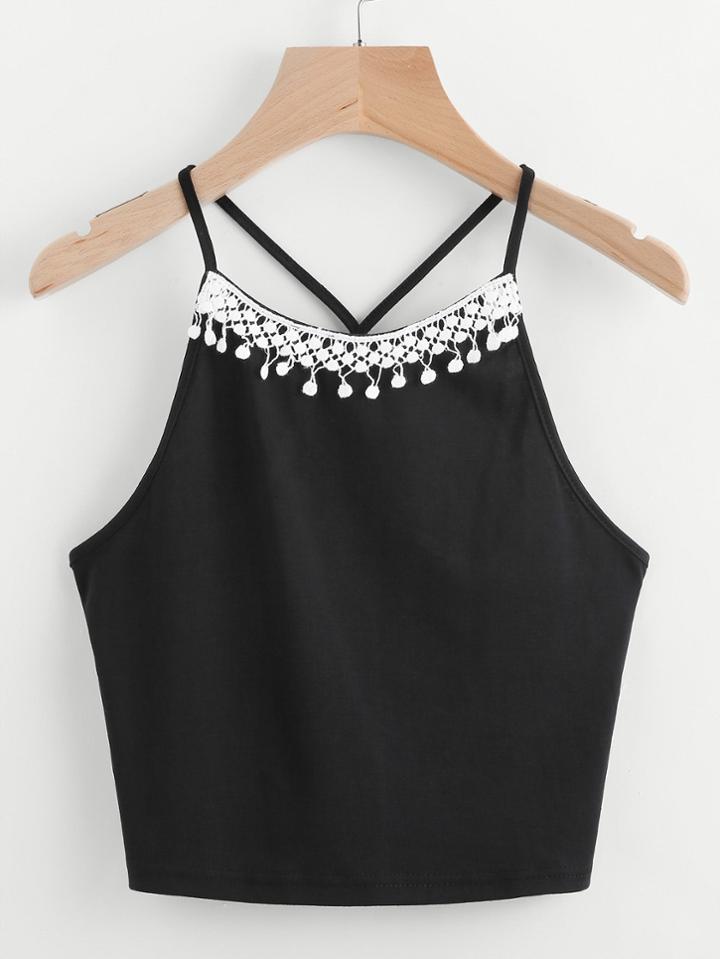 Romwe Contrast Crochet Trim Cami Top