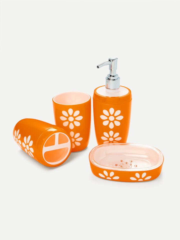 Romwe Flower Print Bath Accessories Set 4pcs
