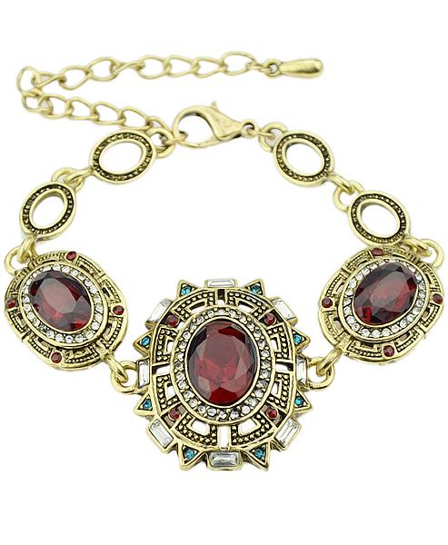 Romwe Red Gemstone Gold Link Bracelet