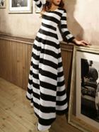Romwe Long Sleeve Striped Maxi Dress
