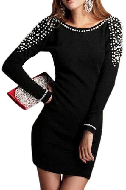 Romwe Beads Embelished Slim Knitted Dress