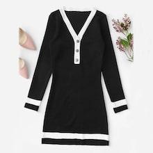 Romwe Single Breasted Contrast Trim Dress