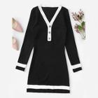 Romwe Single Breasted Contrast Trim Dress