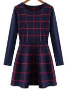 Romwe Check Print Flouncing Navy Dress