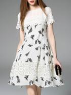 Romwe White Contrast Lace Print A-line Dress