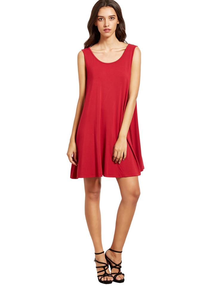 Romwe Burgundy Sleeveless Casual Shift Dress