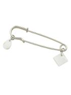 Romwe Simple Silver Color Square Pearl Brooches Pins