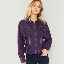 Romwe Zip Detail Button Up Coat