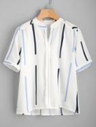Romwe Pleated Detail Printed Blouse