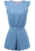 Romwe Blue Sleeveless Ruffle Scalloped Jumpsuit