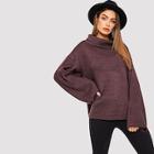 Romwe Funnel Neck Bell Sleeve Split Sweater