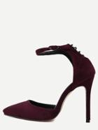 Romwe Burgundy Faux Suede Point Toe Ankle Strap Pumps