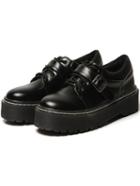 Romwe Black Round Toe Buckle Lace Up Shoes