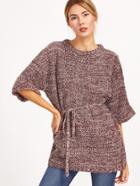 Romwe Burgundy Marled Knit Half Sleeve Sweater