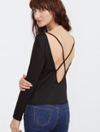 Romwe Black Criss Cross Open Back T-shirt