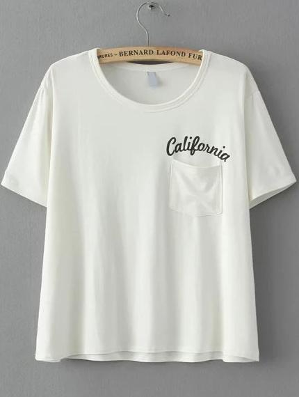 Romwe White Short Sleeve Letters Print Pocket T-shirt