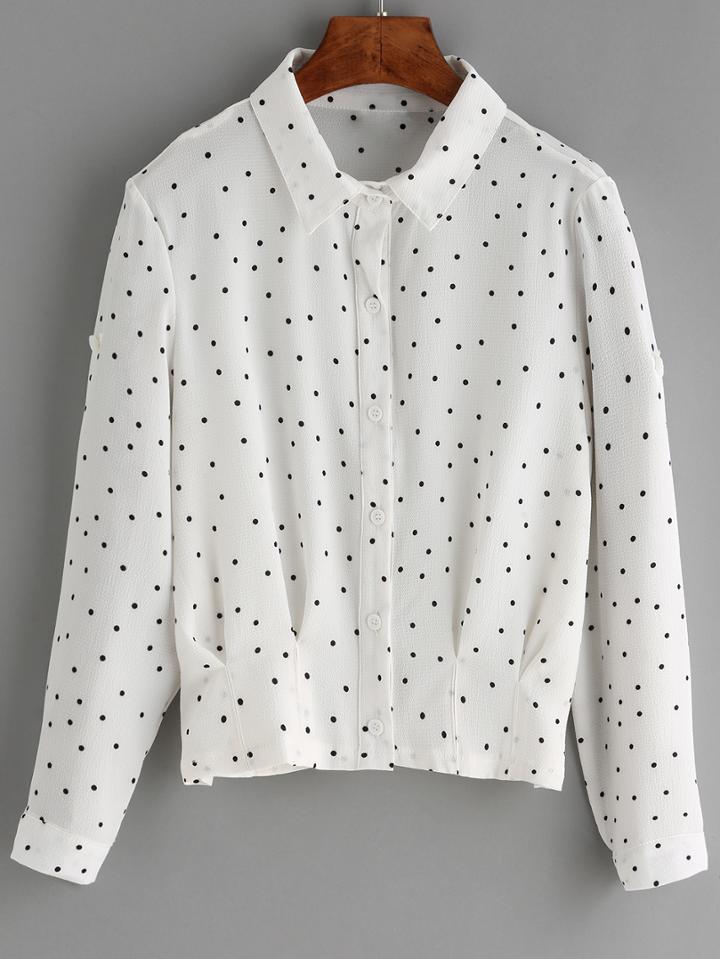 Romwe Lapel Polka Dot Blouse