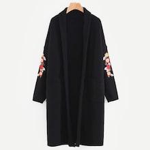 Romwe Drop Shoulder Embroidery Cardigan