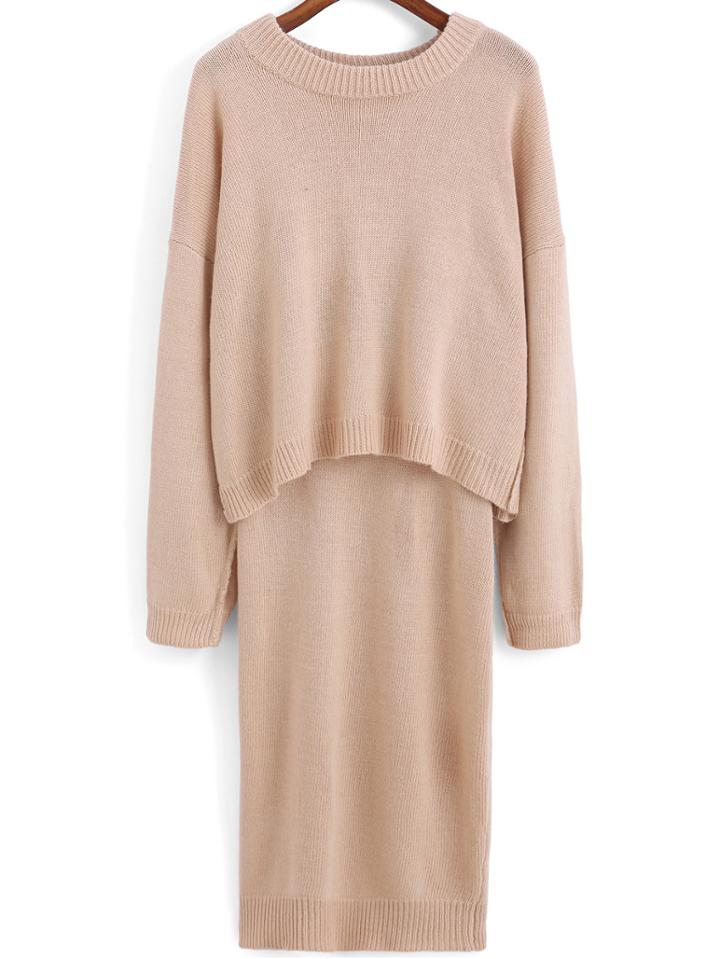 Romwe Long Sleeve Loose Top With Knit Skirt