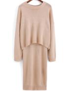 Romwe Long Sleeve Loose Top With Knit Skirt