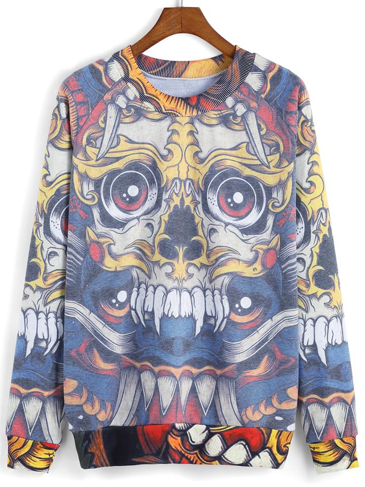 Romwe Monster Print Loose T-shirt