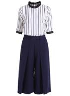 Romwe Vertical Striped Top With Wide Leg Pant