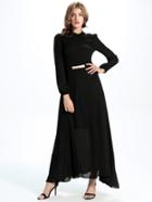 Romwe Black Belted Puff Sleeve Shirt Dress