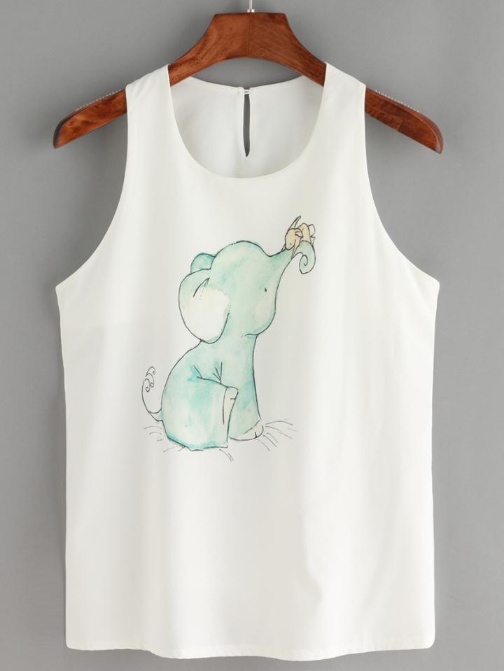 Romwe Elephant Print Tank Top