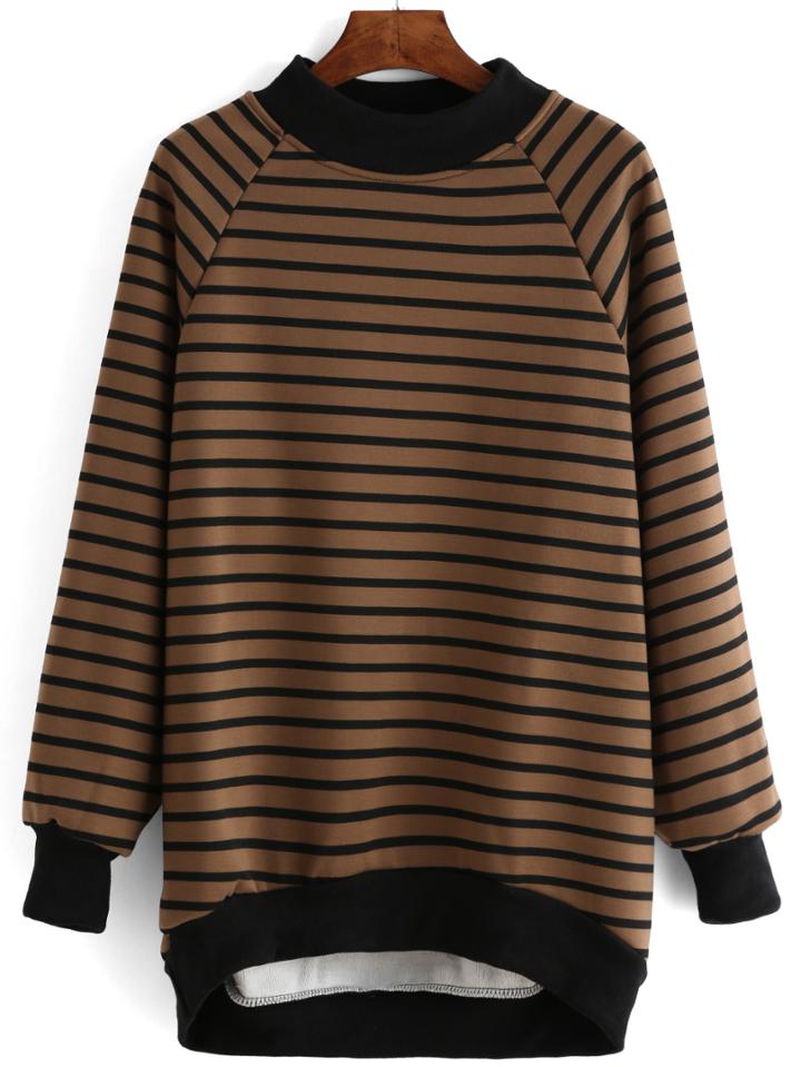 Romwe High Low Striped Khaki Sweatshirt