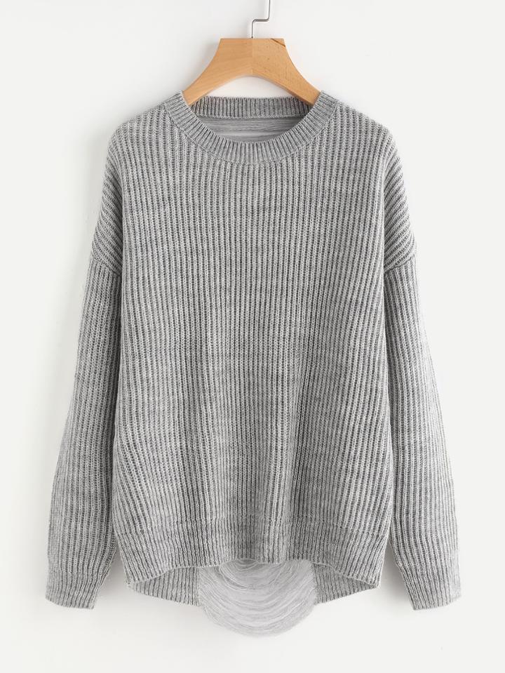 Romwe Marled Knit Ladder Back Jumper