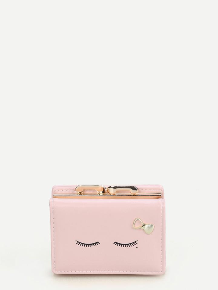 Romwe Metal Bow Detail Print Pu Wallet