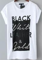 Romwe Round Neck Letters Print White T-shirt
