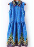 Romwe Blue Sleeveless Gemstone Print Dress