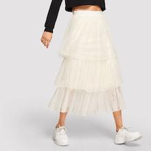 Romwe Tiered Layer Elastic Waist Mesh Skirt