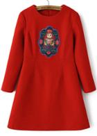Romwe Beauty Print Embroidered Red Dress