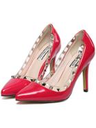 Romwe Red Point Toe Rivet High Heeled Pumps