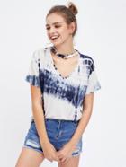Romwe O Ring Choker Neck Tie Dye T-shirt