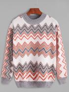 Romwe Contrast Trim Chevron Pattern Sweater